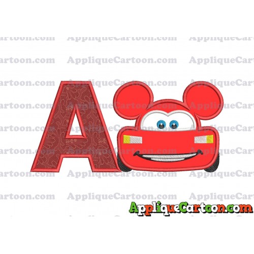 Lightning Mcqueen Ears Mickey Mouse Applique Design With Alphabet A
