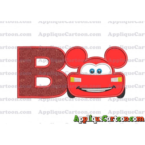 Lightning Mcqueen Ears Mickey Mouse Applique Design With Alphabet B