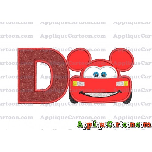 Lightning Mcqueen Ears Mickey Mouse Applique Design With Alphabet D