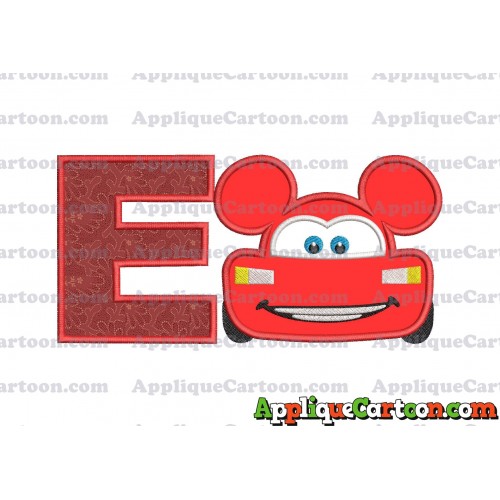 Lightning Mcqueen Ears Mickey Mouse Applique Design With Alphabet E
