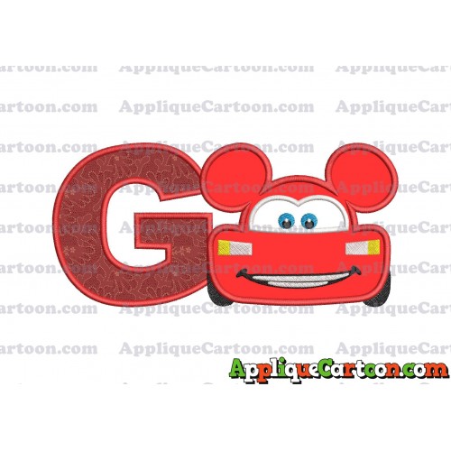 Lightning Mcqueen Ears Mickey Mouse Applique Design With Alphabet G