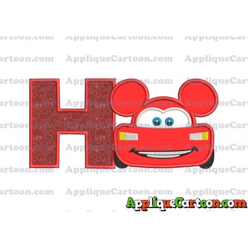 Lightning Mcqueen Ears Mickey Mouse Applique Design With Alphabet H