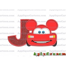Lightning Mcqueen Ears Mickey Mouse Applique Design With Alphabet J
