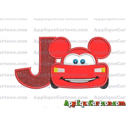 Lightning Mcqueen Ears Mickey Mouse Applique Design With Alphabet J