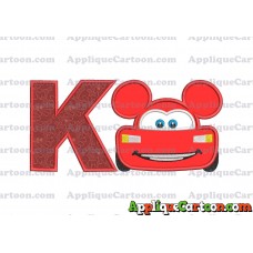 Lightning Mcqueen Ears Mickey Mouse Applique Design With Alphabet K