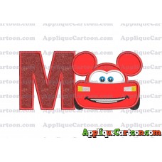 Lightning Mcqueen Ears Mickey Mouse Applique Design With Alphabet M