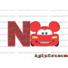 Lightning Mcqueen Ears Mickey Mouse Applique Design With Alphabet N
