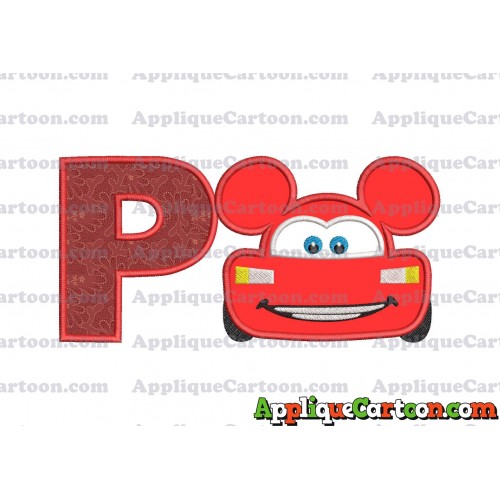 Lightning Mcqueen Ears Mickey Mouse Applique Design With Alphabet P