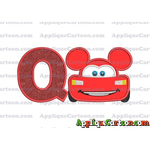 Lightning Mcqueen Ears Mickey Mouse Applique Design With Alphabet Q