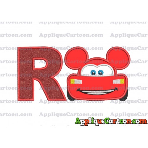 Lightning Mcqueen Ears Mickey Mouse Applique Design With Alphabet R