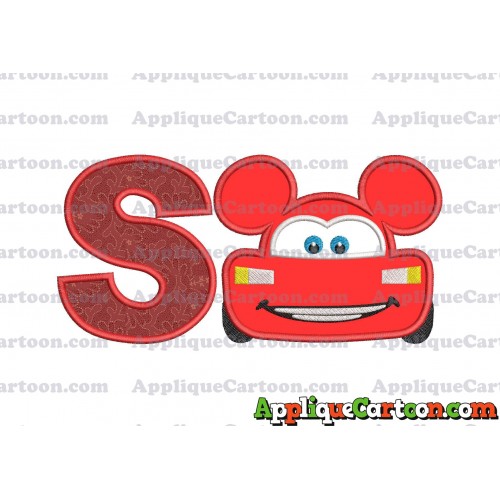 Lightning Mcqueen Ears Mickey Mouse Applique Design With Alphabet S