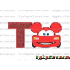 Lightning Mcqueen Ears Mickey Mouse Applique Design With Alphabet T