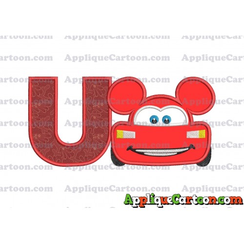 Lightning Mcqueen Ears Mickey Mouse Applique Design With Alphabet U