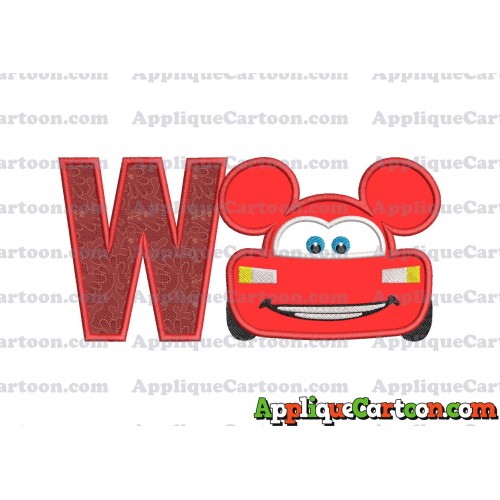 Lightning Mcqueen Ears Mickey Mouse Applique Design With Alphabet W