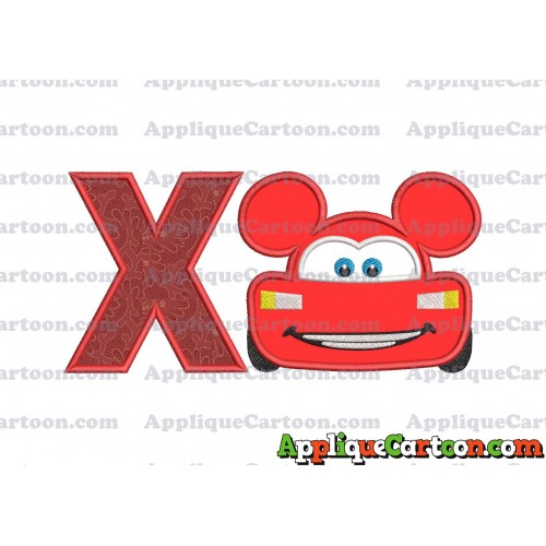 Lightning Mcqueen Ears Mickey Mouse Applique Design With Alphabet X