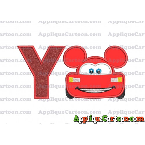 Lightning Mcqueen Ears Mickey Mouse Applique Design With Alphabet Y