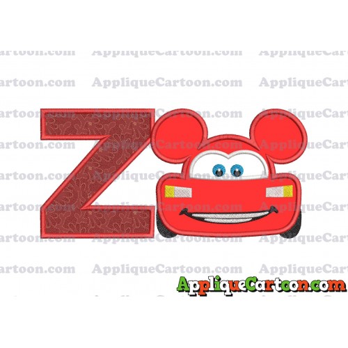 Lightning Mcqueen Ears Mickey Mouse Applique Design With Alphabet Z