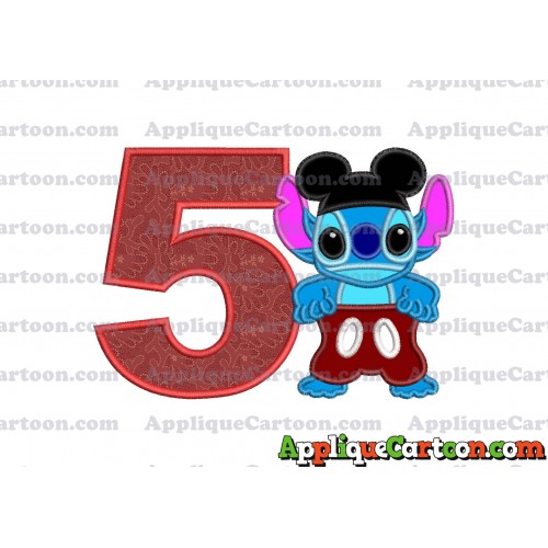 Lilo and Stitch Applique 01 Embroidery Design Birthday Number 5