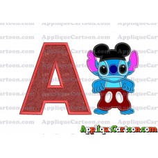 Lilo and Stitch Applique 01 Embroidery Design With Alphabet A