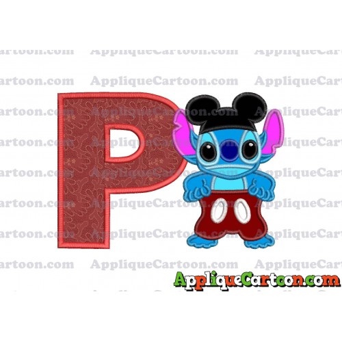 Lilo and Stitch Applique 01 Embroidery Design With Alphabet P