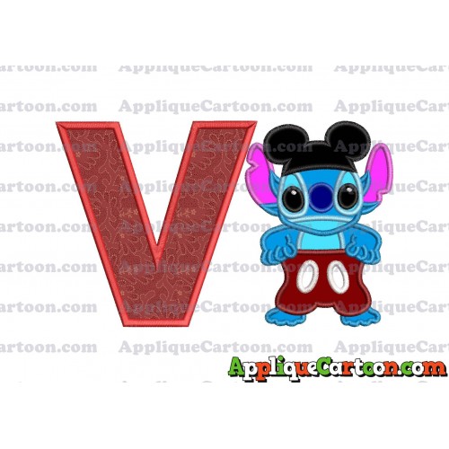 Lilo and Stitch Applique 01 Embroidery Design With Alphabet V