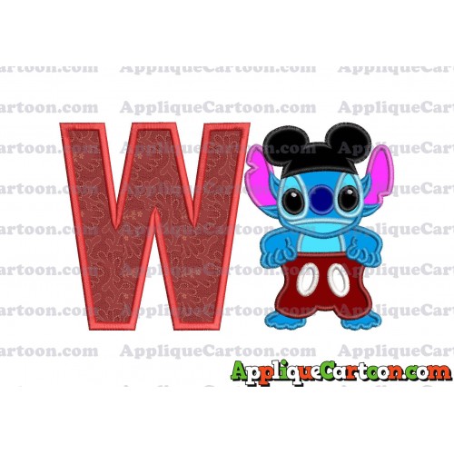 Lilo and Stitch Applique 01 Embroidery Design With Alphabet W