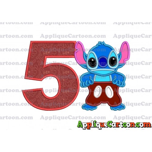 Lilo and Stitch Applique 02 Embroidery Design Birthday Number 5