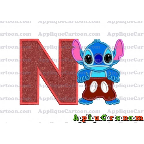 Lilo and Stitch Applique 02 Embroidery Design With Alphabet N