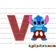 Lilo and Stitch Applique 02 Embroidery Design With Alphabet V