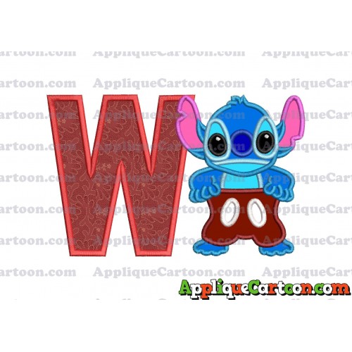 Lilo and Stitch Applique 02 Embroidery Design With Alphabet W
