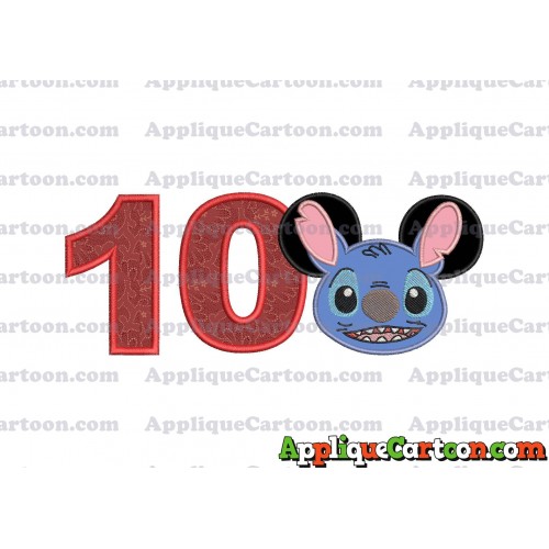 Lilo and Stitch Ears Applique Embroidery Design Birthday Number 10