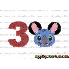 Lilo and Stitch Ears Applique Embroidery Design Birthday Number 3
