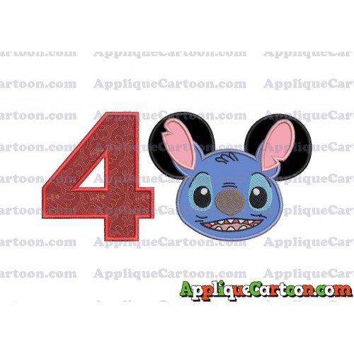 Lilo and Stitch Ears Applique Embroidery Design Birthday Number 4