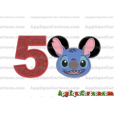 Lilo and Stitch Ears Applique Embroidery Design Birthday Number 5