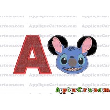 Lilo and Stitch Ears Applique Embroidery Design With Alphabet A