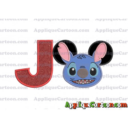 Lilo and Stitch Ears Applique Embroidery Design With Alphabet J
