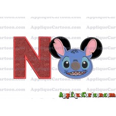 Lilo and Stitch Ears Applique Embroidery Design With Alphabet N