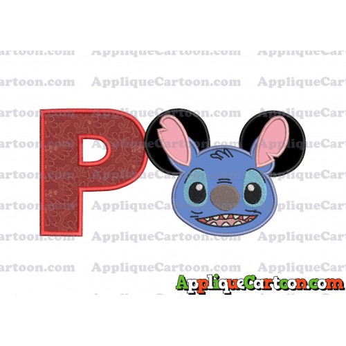 Lilo and Stitch Ears Applique Embroidery Design With Alphabet P