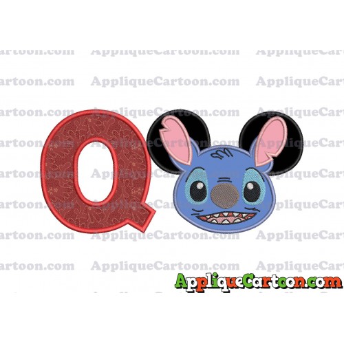 Lilo and Stitch Ears Applique Embroidery Design With Alphabet Q