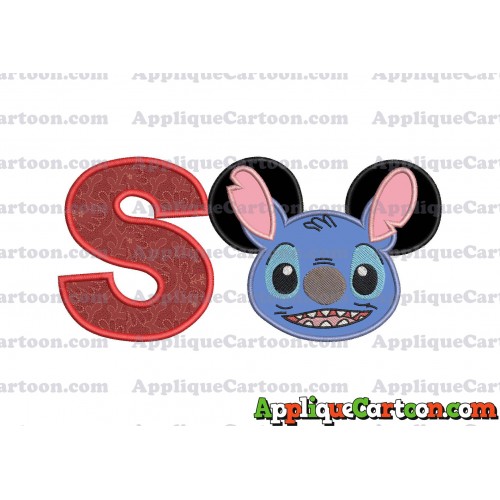 Lilo and Stitch Ears Applique Embroidery Design With Alphabet S