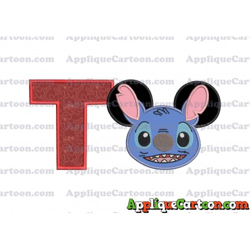 Lilo and Stitch Ears Applique Embroidery Design With Alphabet T