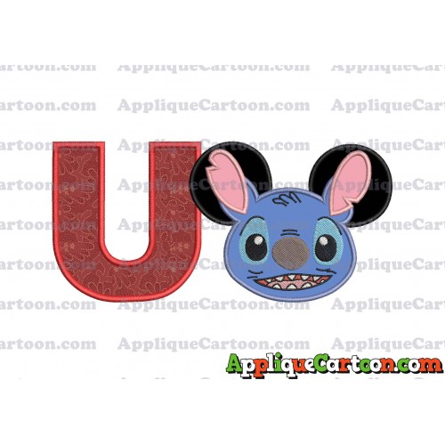 Lilo and Stitch Ears Applique Embroidery Design With Alphabet U