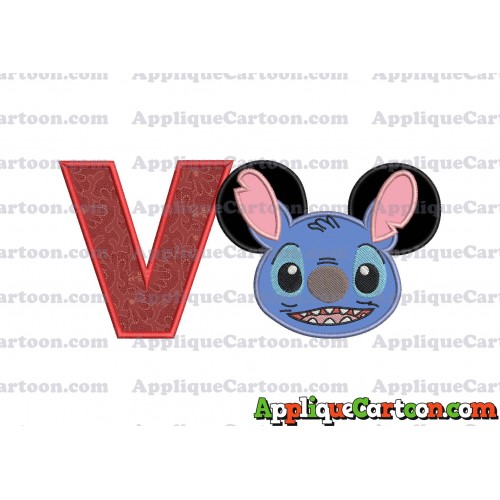 Lilo and Stitch Ears Applique Embroidery Design With Alphabet V