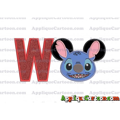 Lilo and Stitch Ears Applique Embroidery Design With Alphabet W