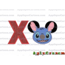 Lilo and Stitch Ears Applique Embroidery Design With Alphabet X