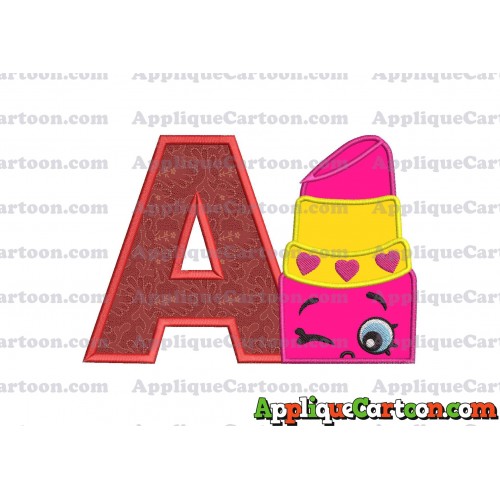 Lipstick Shopkins Head Applique Embroidery Design With Alphabet A
