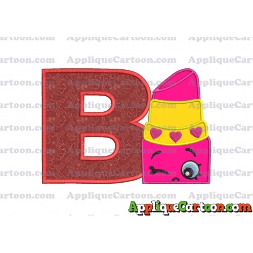 Lipstick Shopkins Head Applique Embroidery Design With Alphabet B
