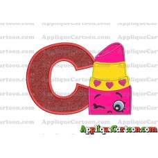 Lipstick Shopkins Head Applique Embroidery Design With Alphabet C