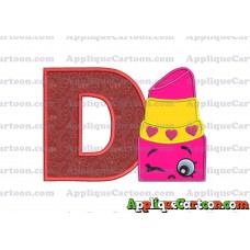 Lipstick Shopkins Head Applique Embroidery Design With Alphabet D