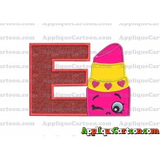 Lipstick Shopkins Head Applique Embroidery Design With Alphabet E
